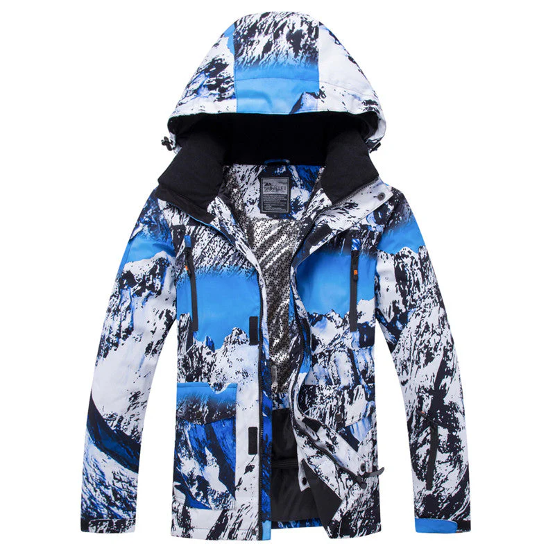 Men's Graffiti Print Colorful Winter Snow Jackets - Image 2