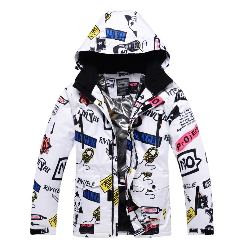 Men's Graffiti Print Colorful Winter Snow Jackets - Image 3