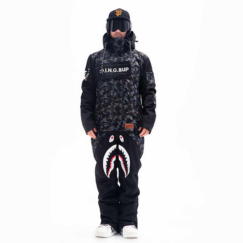 Men's PINGUP P-40 Fighter & Shark Conjoined One Piece Snowboard Jumpsuit - Image 4