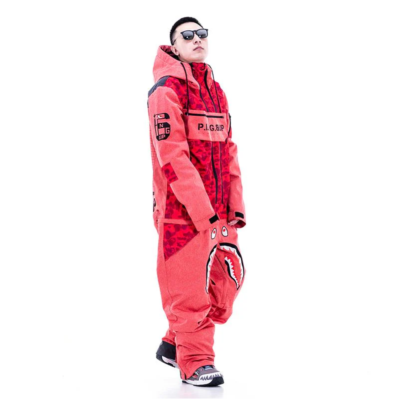 Men's PINGUP P-40 Fighter & Shark Conjoined One Piece Snowboard Suits - Image 3
