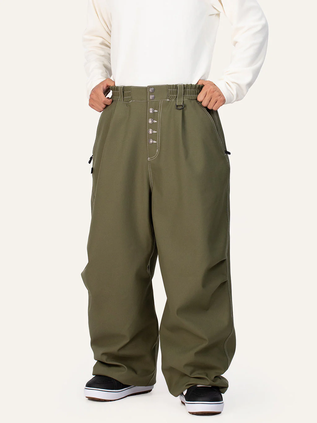 Men's Raw Utility Rivet Workwear Denim Snow Pants – Double Back Pocket Oversized Fit