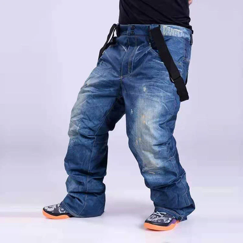 Men's Winter Warm Waterproof Hip Snowboard Denim Pants Jeans - Image 3