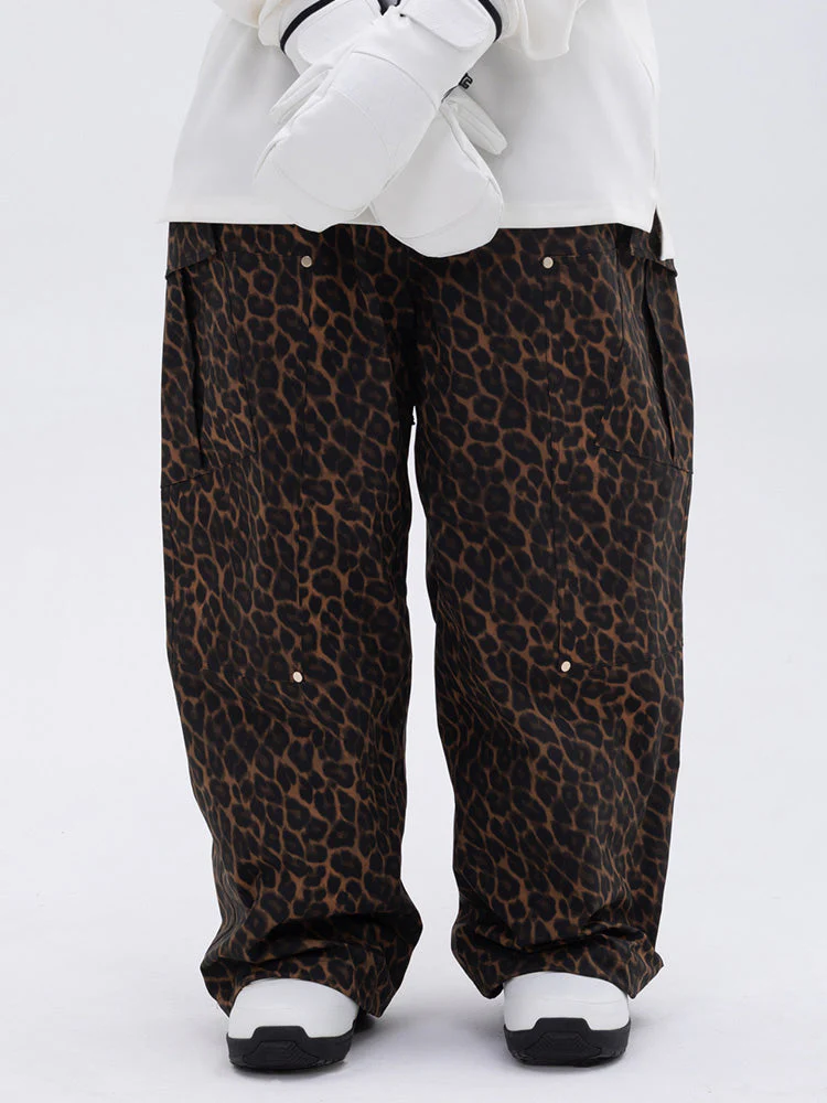 Women's Double Knee Mountain Freestyle Leopard Baggy Snow Pants - Image 17