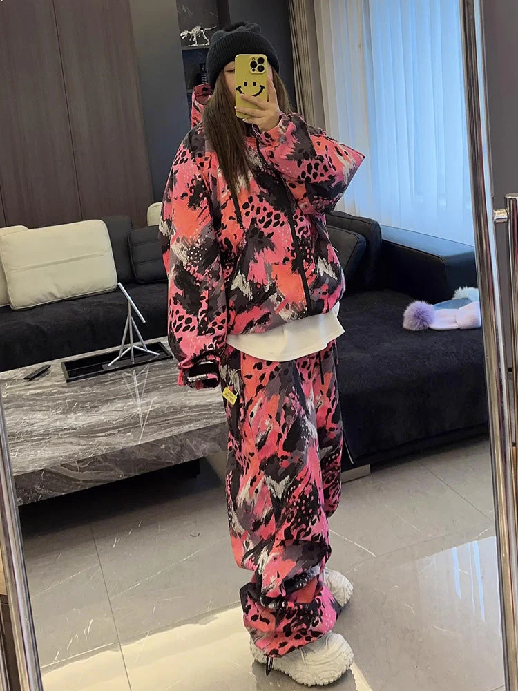 Women's First Encounter Blizzard Babe Pink Rebel Leopard Baggy Snow Suit