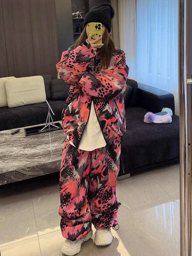 Women's First Encounter Blizzard Babe Pink Rebel Leopard Baggy Snow Suit - Image 2