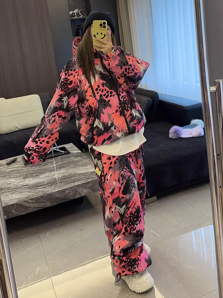 Women's First Encounter Blizzard Babe Pink Rebel Leopard Baggy Snow Suit - Image 3