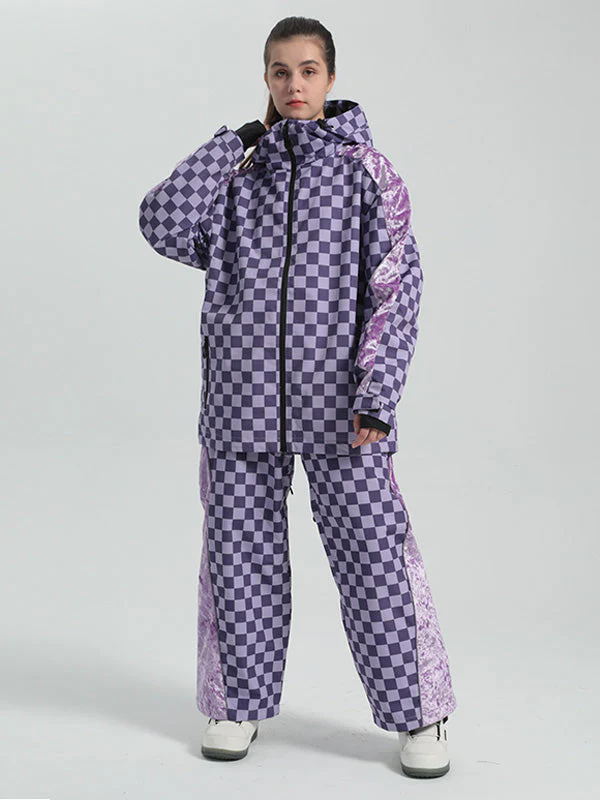 Women's Gsou Snow Checkered Freestyle Snow Jacket & Pants Sets - Image 4