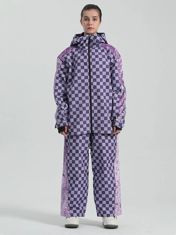 Women's Gsou Snow Checkered Freestyle Snow Jacket & Pants Sets - Image 5
