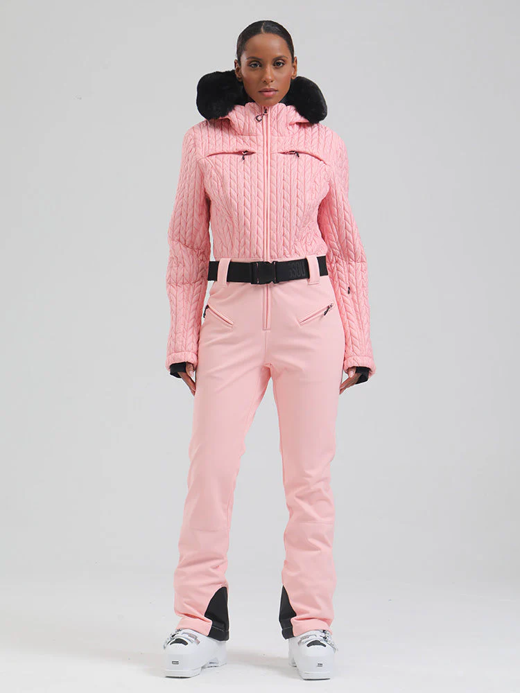 Women's Gsou Snow Mountain Chic Faux-Fur Trim Flare Ski Jumpsuit - Image 15