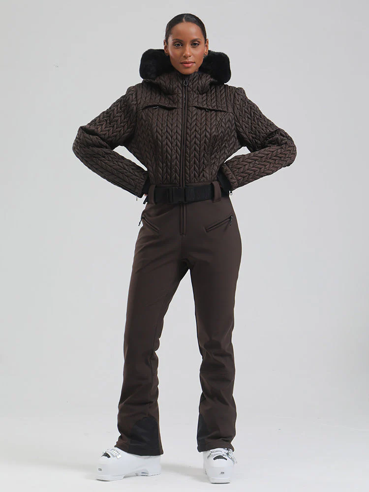 Women's Gsou Snow Mountain Chic Faux-Fur Trim Flare Ski Jumpsuit - Image 3