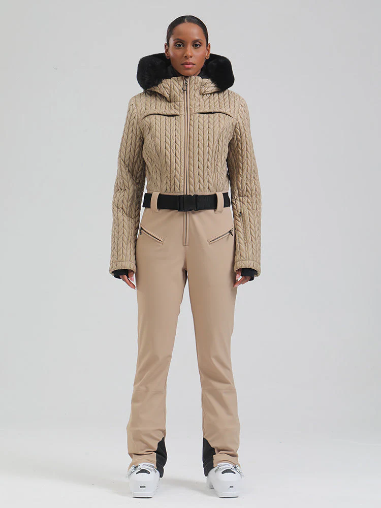 Women's Gsou Snow Mountain Chic Faux-Fur Trim Flare Ski Jumpsuit - Image 8