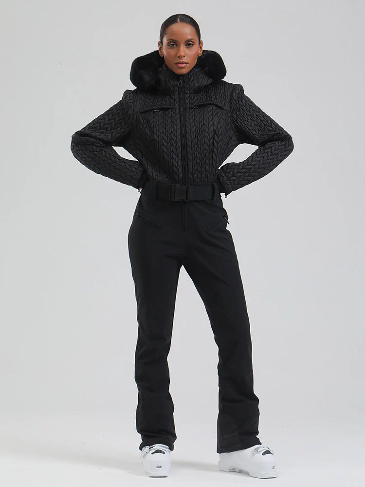 Women's Gsou Snow Mountain Chic Faux-Fur Trim Flare Ski Jumpsuit - Image 9
