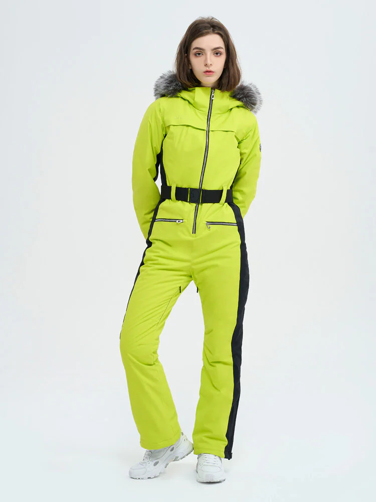 Women's High Experience Mountain Chic Faux-Fur Trim Flare Onesie Ski Jumpsuit - Image 11