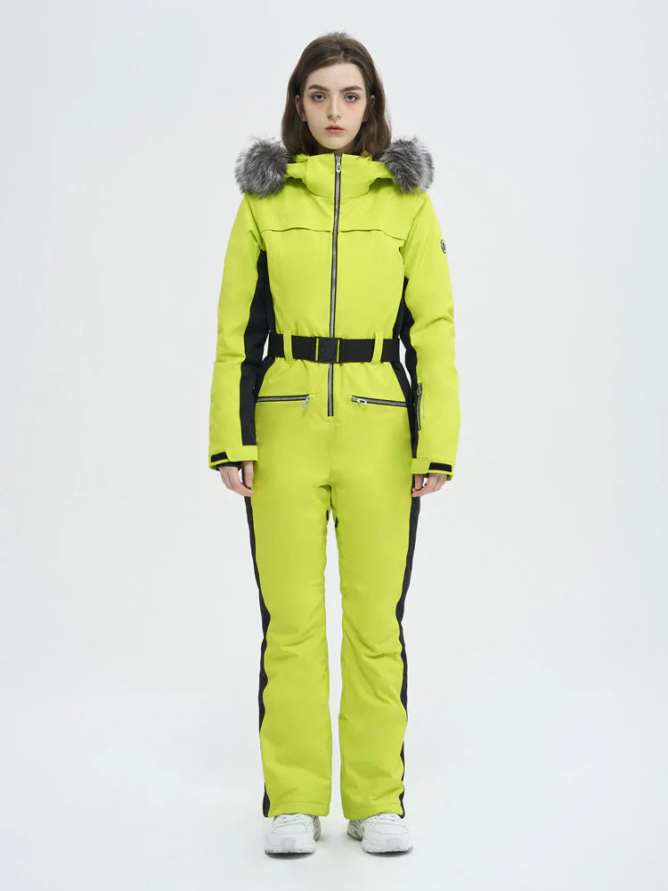 Women's High Experience Mountain Chic Faux-Fur Trim Flare Onesie Ski Jumpsuit - Image 12
