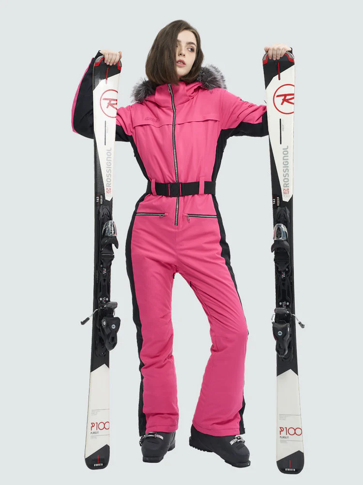 Women's High Experience Mountain Chic Faux-Fur Trim Flare Onesie Ski Jumpsuit - Image 14