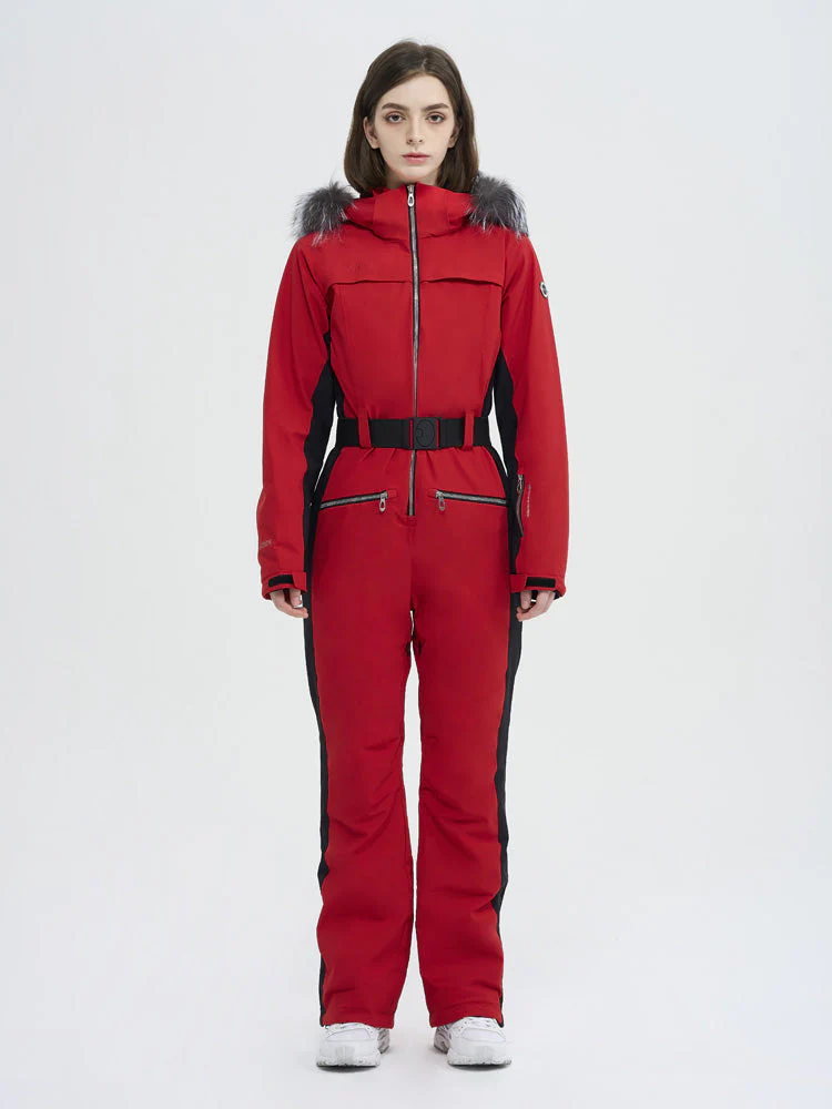 Women's High Experience Mountain Chic Faux-Fur Trim Flare Onesie Ski Jumpsuit - Image 4