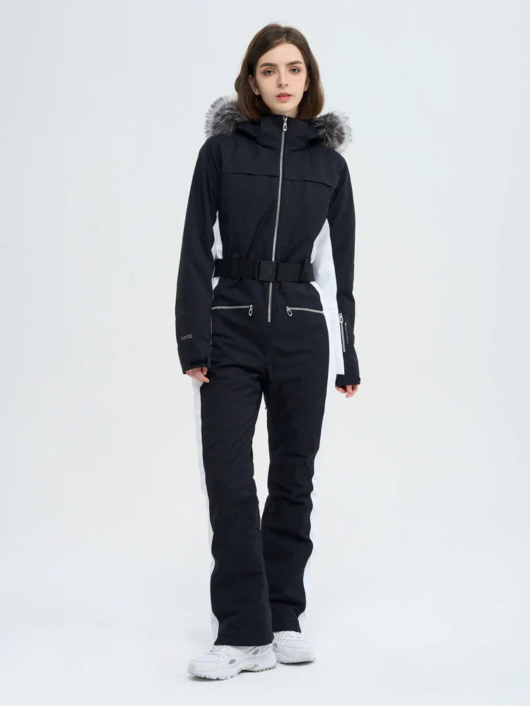 Women's High Experience Mountain Chic Faux-Fur Trim Flare Onesie Ski Jumpsuit - Image 5