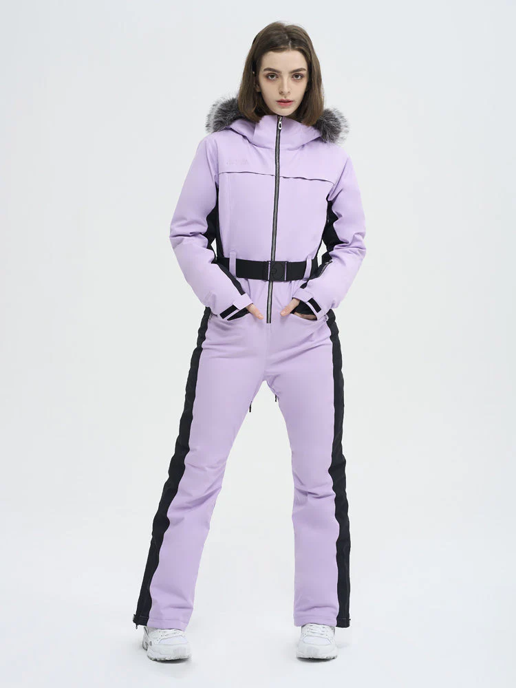 Women's High Experience Mountain Chic Faux-Fur Trim Flare Onesie Ski Jumpsuit - Image 7