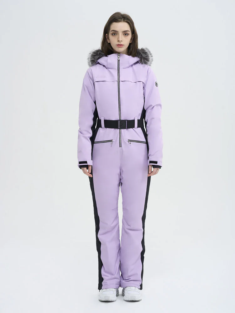 Women's High Experience Mountain Chic Faux-Fur Trim Flare Onesie Ski Jumpsuit - Image 8