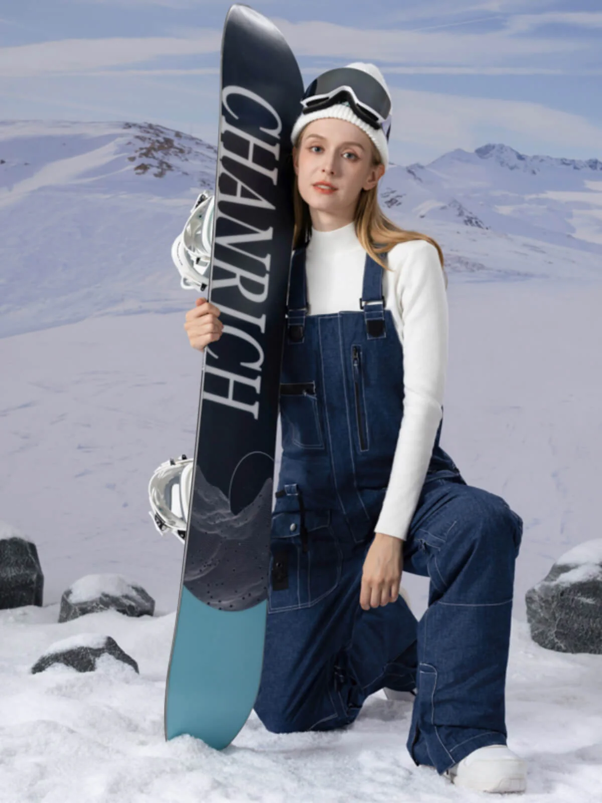 Women's PowderQueen Snow Adventure Bibs Denim Snow Pants - Image 2