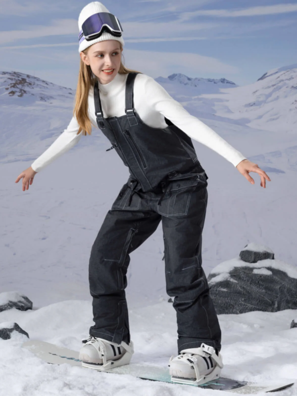 Women's PowderQueen Snow Adventure Bibs Denim Snow Pants - Image 4