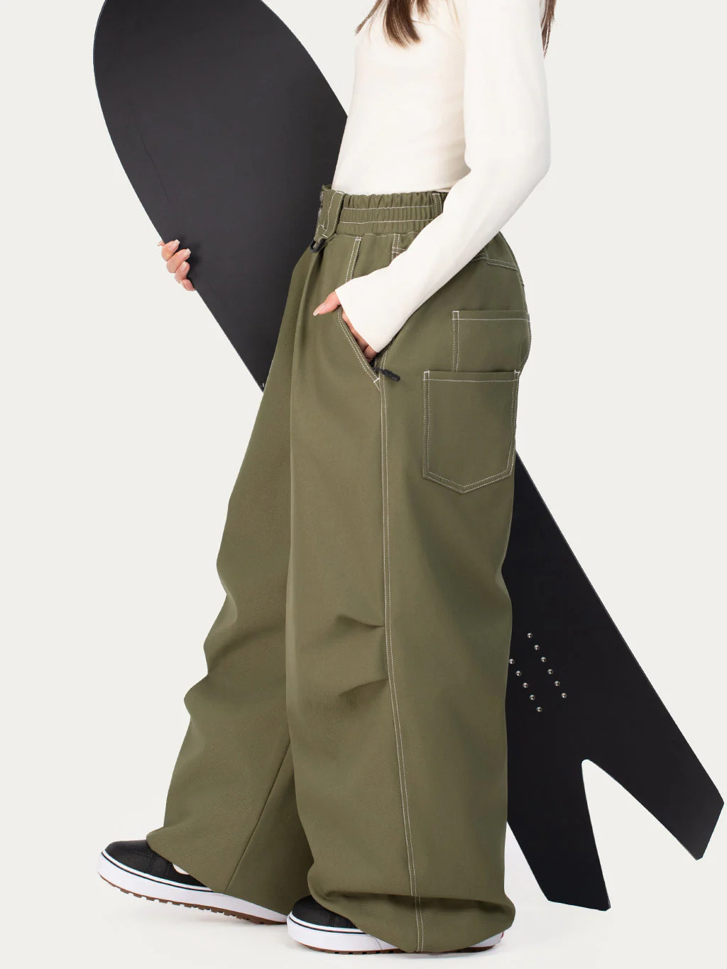 Women's Raw Utility Rivet Workwear Denim Snow Pants – Double Back Pocket Oversized Fit - Image 14