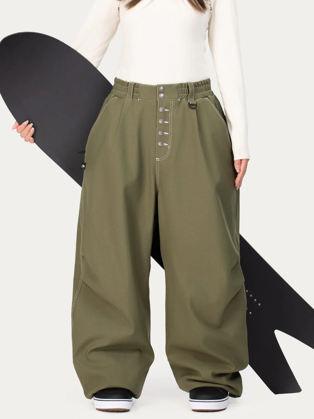Women's Raw Utility Rivet Workwear Denim Snow Pants – Double Back Pocket Oversized Fit - Image 15