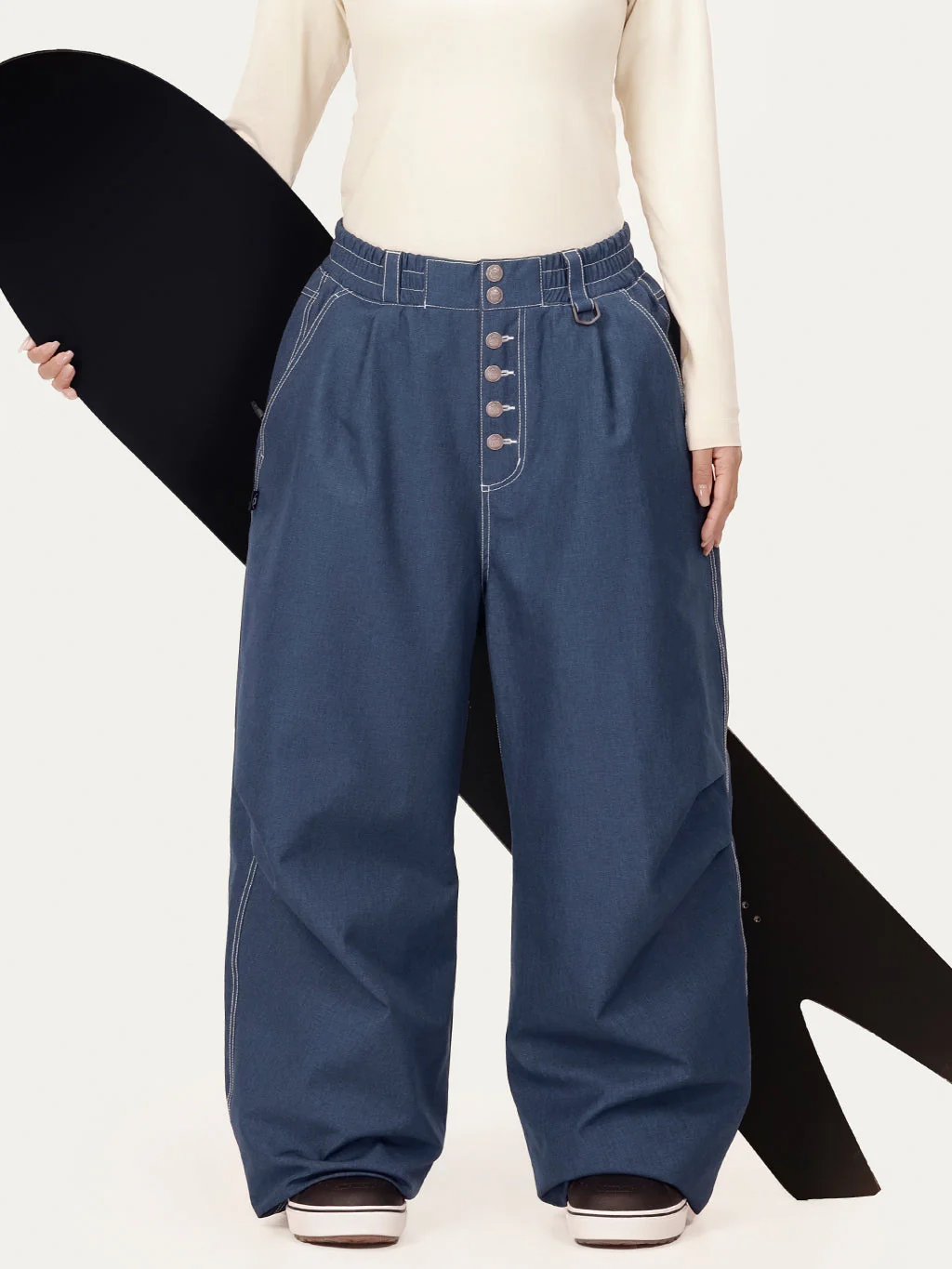 Women's Raw Utility Rivet Workwear Denim Snow Pants – Double Back Pocket Oversized Fit - Image 3