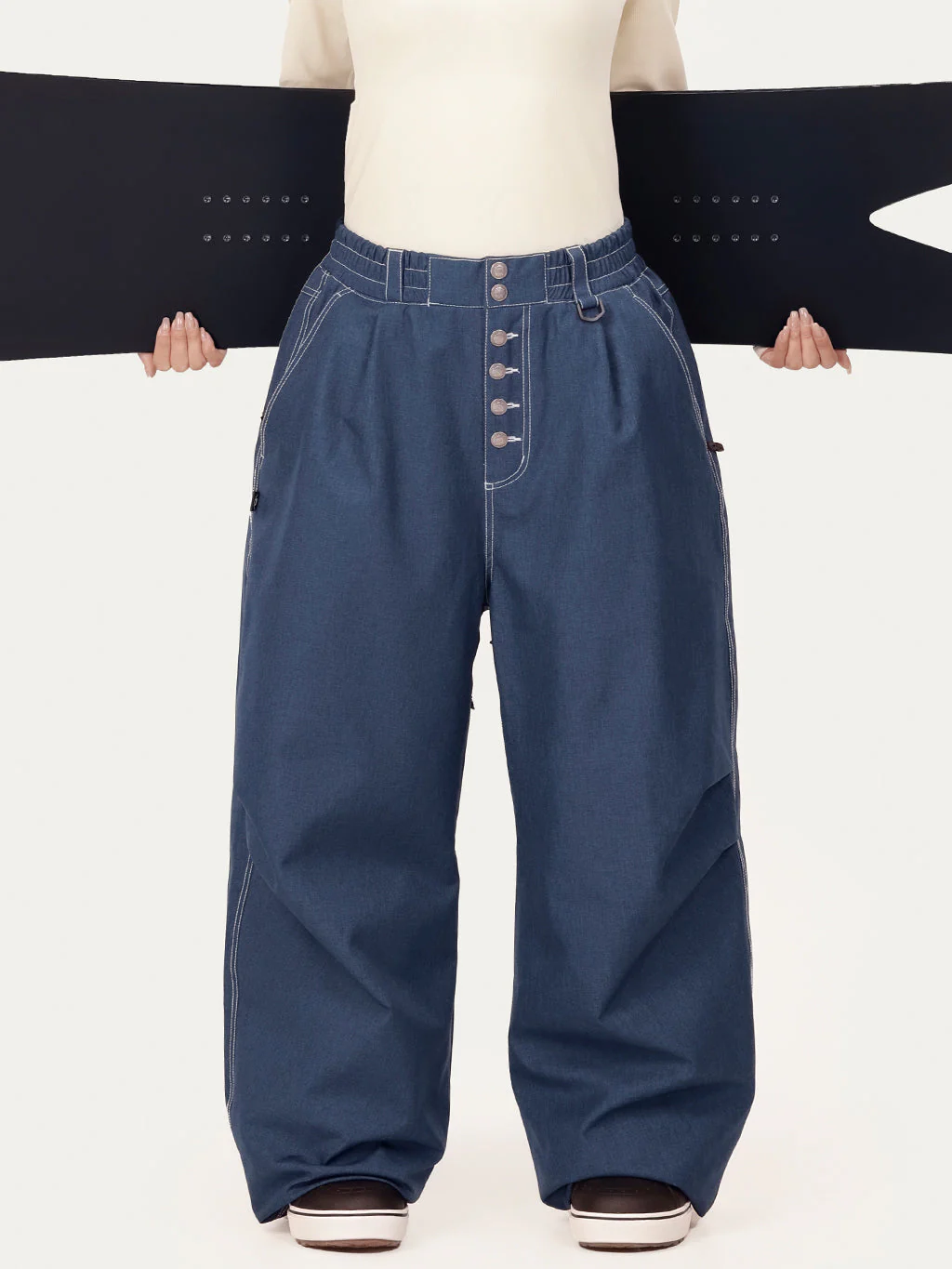 Women's Raw Utility Rivet Workwear Denim Snow Pants – Double Back Pocket Oversized Fit - Image 4